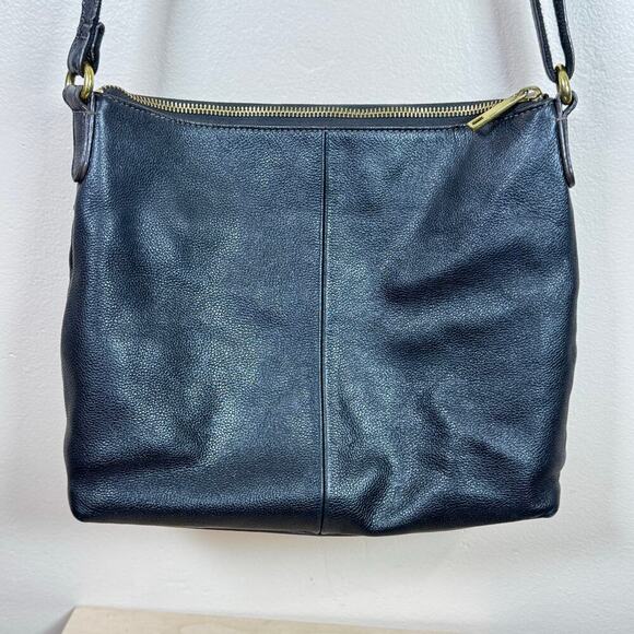 Fossil Black Crossbody Purse Leather Brass Hardware Phone - Picture 6 of 8